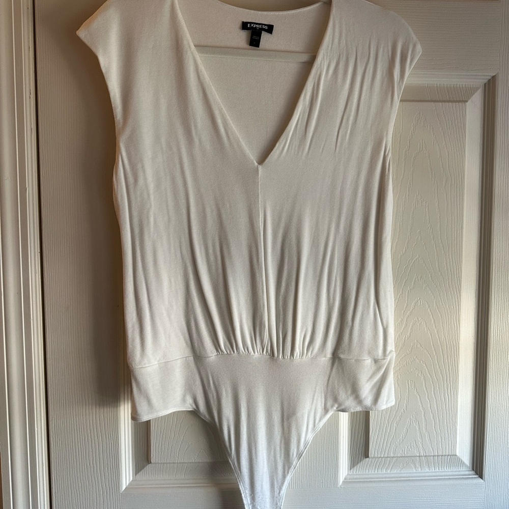 Express Ivory V-Neck Bodysuit